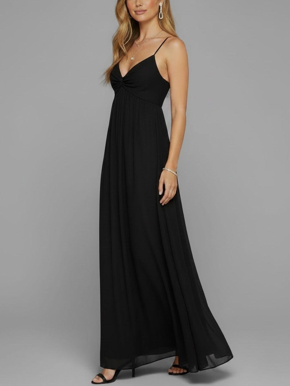NWT SACHIN + BABI Black Sleeveless V-Neck Empire Waist Slit Dress Gown Size 2
